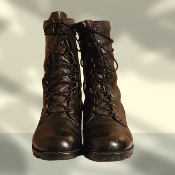 Men Vintage Leather Black Combat Boots Size 9W/Men Army Boots/ Men Military Boot - Picture 4 of 10